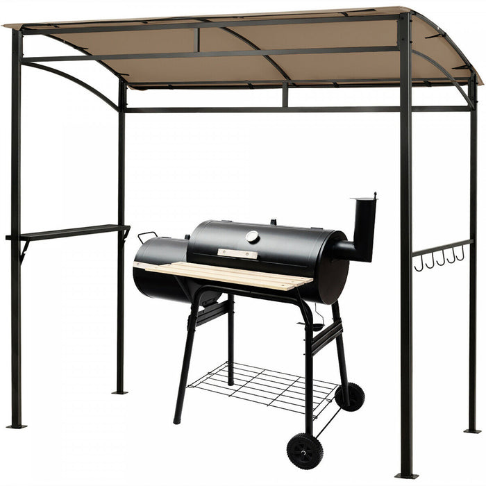7’x4.5 ’ Grill Gazebo Patio Exterieur Jardin Bbq Auvent Abri De Rangement Crochet Brun