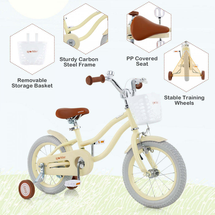 Prorider 14\" Velo Pour Enfants Avec Roues D'entrainement Amovibles Et Panier Pour 3-5 Ans Beige