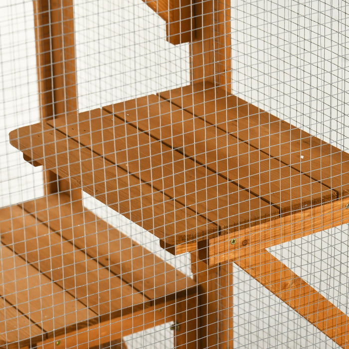 Pawhut Maison D'exterieur En Bois Pour Chat Cage Interieure Avec Toit En Asphalte, Plateformes A Plusieurs Niveaux Et Grande Porte D'entree - 71\"l, Orange
