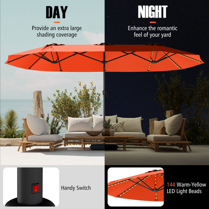 Costway Parasol de patio extra-large de 15,5 pieds avec lumieres solaires LED et 12 baleines robustes orange