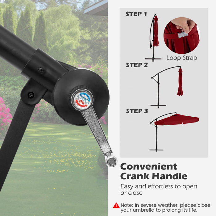 Costway Parasol suspendu deporte de 10 pieds, parasol cantilever de patio avec housse rouge
