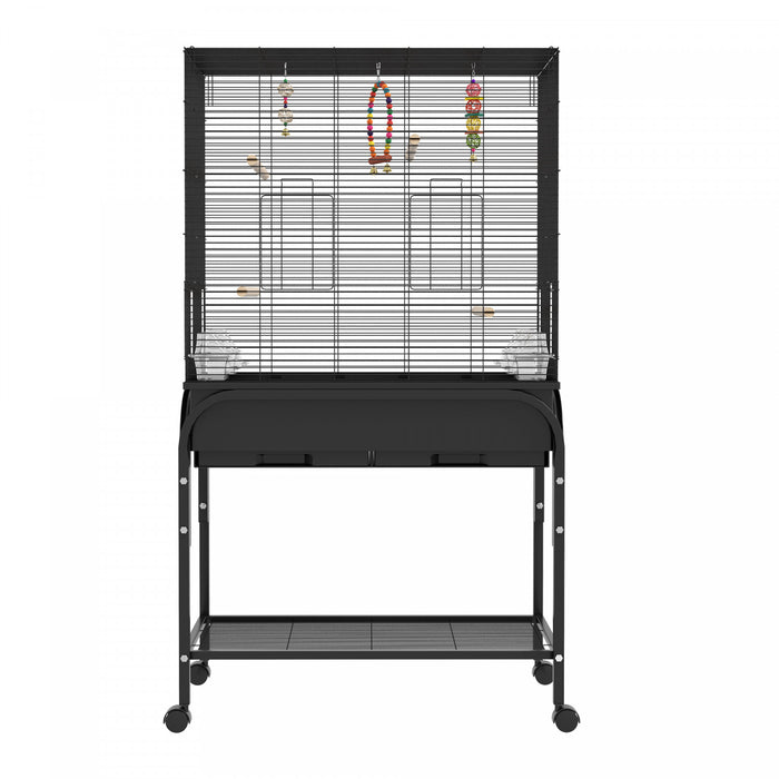 Pawhut 51\" Cage A Oiseaux Pour Perruches Canaris Pinsons Avec Support Roulant, Jouets, Noir