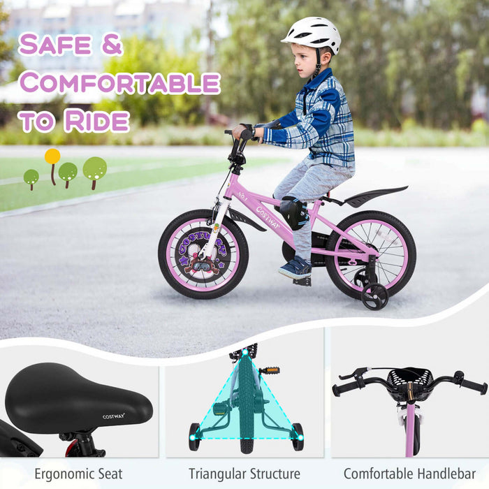 Costway 16\" Velo Pour Enfants Pour 4-7 Avec Guidon Reglable En Hauteur Et Frein A Main En Selle Violet
