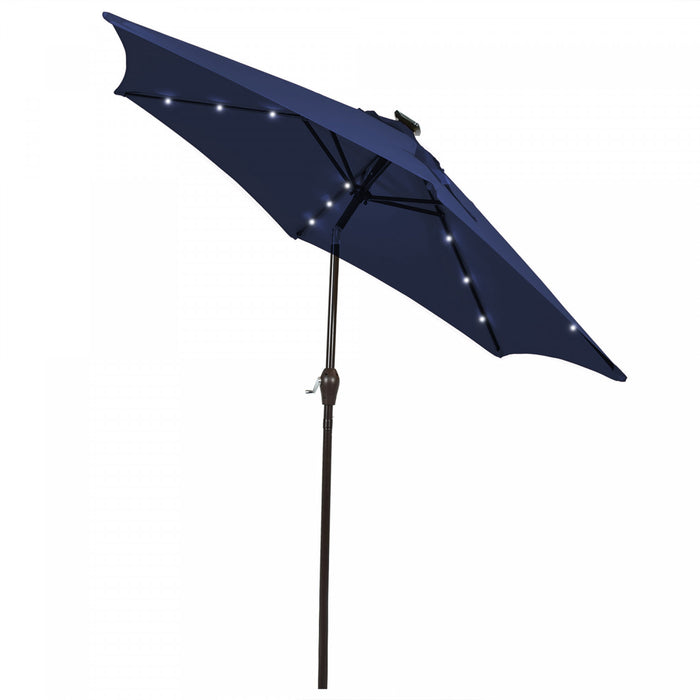 Parasol de marche solaire Costway de 10' avec eclairage LED, ajustement de l'ombre par inclinaison a manivelle, marine