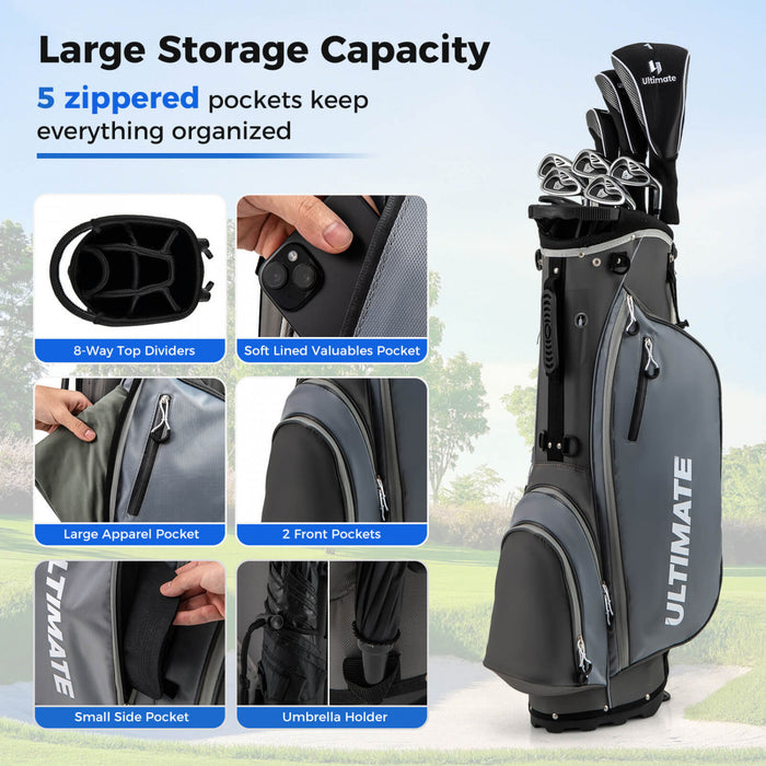 Ensemble Complet De 10 Clubs De Golf De Marque Costway Pour Hommes Avec Driver En Alliage Gris