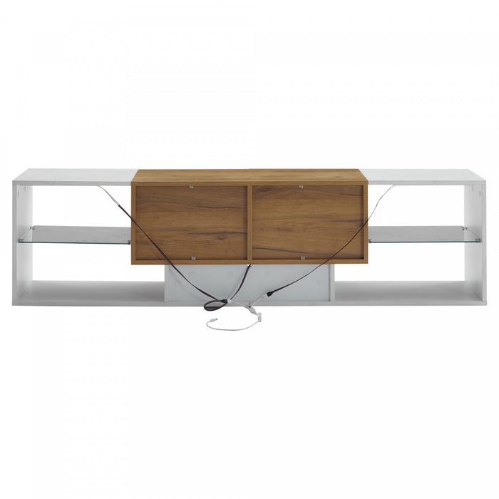 Lucas meuble TV moderne pour televiseurs jusqu’a 70 pouces – meuble avec tiroirs de rangement et eclairage LED, blanc