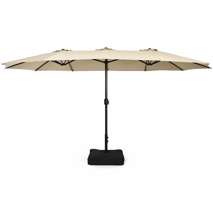 Costway Parasol double face 15FT a manivelle avec base pour marche exterieur Beige