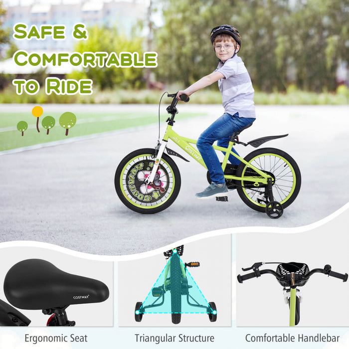 Costway 18\" Velo Pour Enfants Pour 4-8 Avec Guidon Reglable En Hauteur Et Frein A Main En Selle Vert