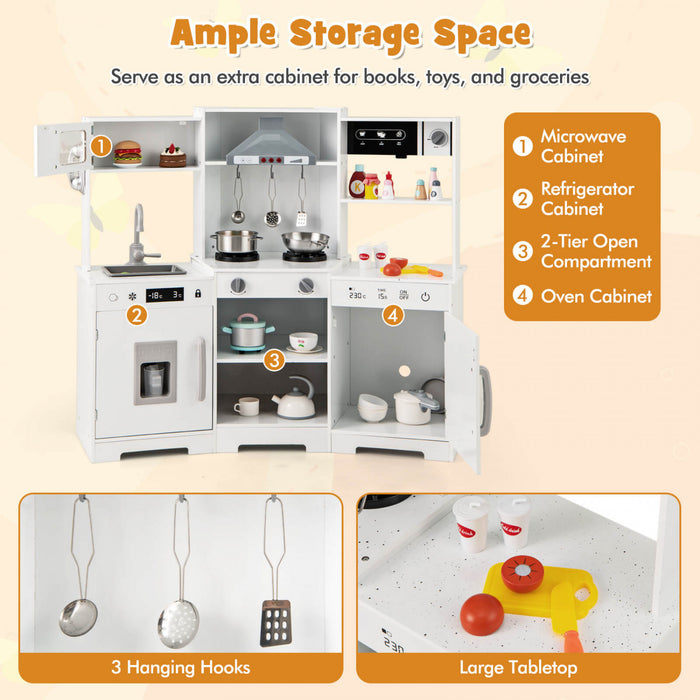 Costway Pretendre Jouer Cuisine Pour Enfants Tout Petit Enfant Age De 3 + Jeu De Jouet En Bois Avec Capuchon De Gamme Blanc