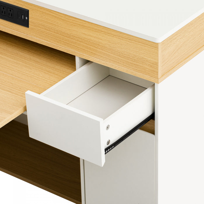 Table a manger extensible Avery avec ilot de cuisine roulant, blanc