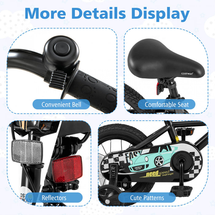 Costway 12\" Velo D'entrainement Pour Enfants Avec Roues D'entrainement Amovibles Pneumatiques Noir