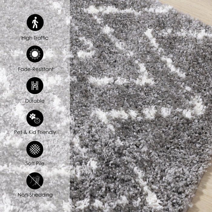 Tapis Taylor a poils longs diamants rustiques creme gris, 7'10\" x 10'6\"