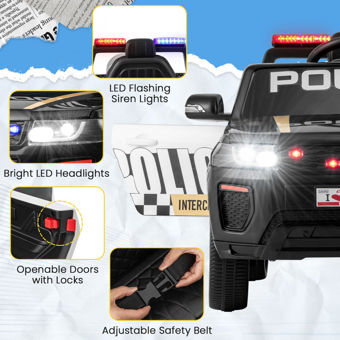 Honeyjoy Kids Ride Sur Voiture De Police 12v 7a Batterie Voiture De Police Avec Telecommande Noir