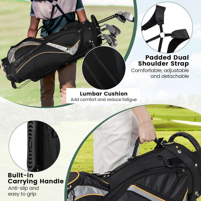 Support De Golf Costway, Sac Pour 8 Clubs De Golf, Organiseur De Transport Separateur, Poches De Rangement, Noir