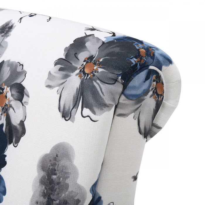 Pansy Fauteuil D’appoint Tapise En Tissu Fleuri Avec Accoudoirs Evases Et Pieds En Bois, Fleuri