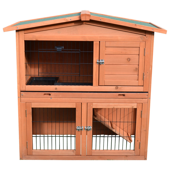 Pawhut 101,6 Cm Clapier En Bois Cage A Volaille Habitats Pour Petits Animaux Avec Enclos