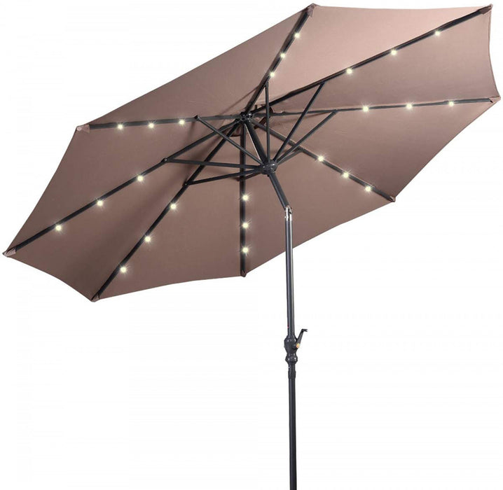 Costway Parasol Solaire de Patio 10ft Lumieres Solaires Exterieur avec Pied de Parasol en Acier de 36 LBS