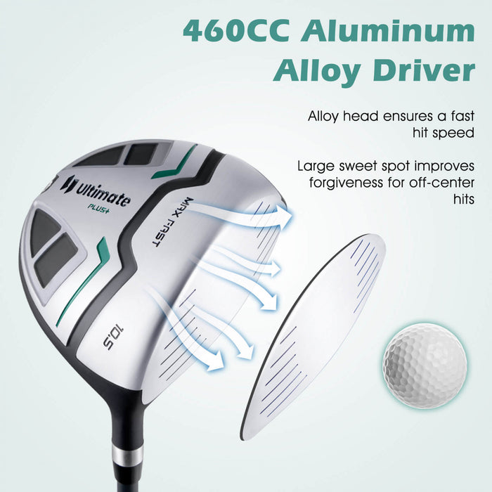 Ultimate Men's Complete Golf Club Set Golf Club Package Set Incl 460cc Avec Capuchon De Pluie Vert