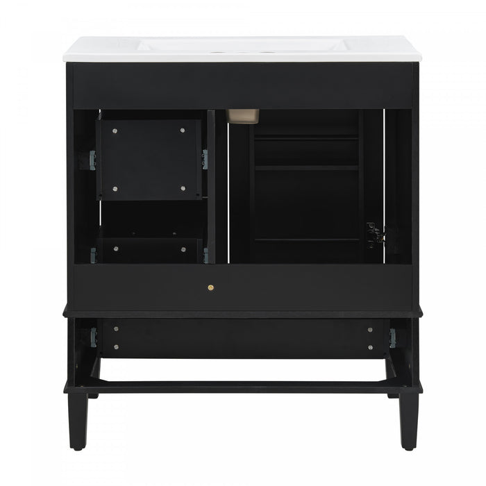 Oliver Meuble-lavabo de salle de bain en bois massif avec lavabo integre et rangement intelligent, noir