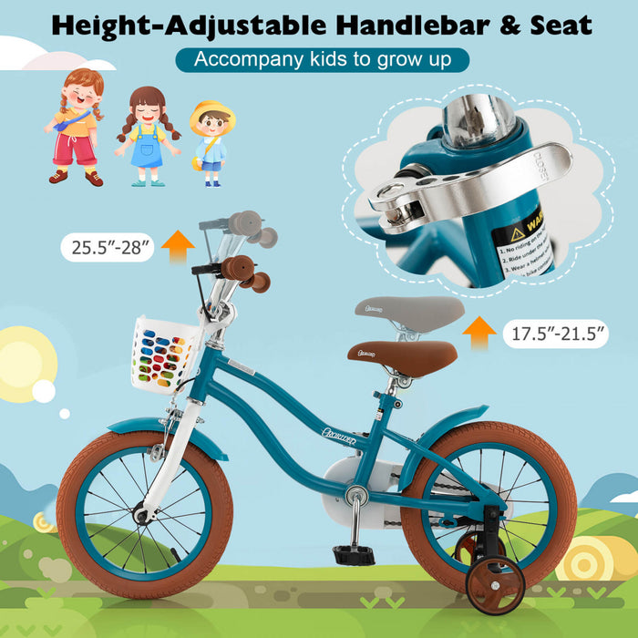 Velo Costway 12\" Pour Enfants Avec Roues D'entrainement Amovibles Et Panier Pour 3-4 Ans Turquoise