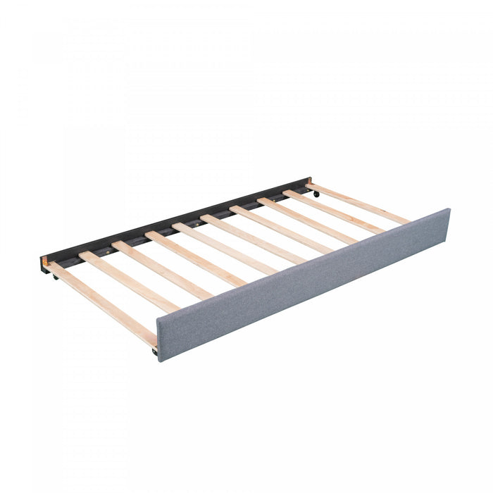 Tyler – Lit De Jour Rembourre En Tissu Aspect Lin Avec Lit Gigogne Et Rangement, Format Simple, Gris