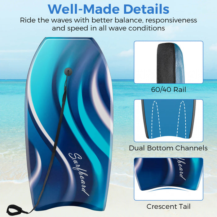 Costway 41\" Body Board Leger Avec Eps Core Xpe Deck Hdpe Fond Croissant Tail Bleu