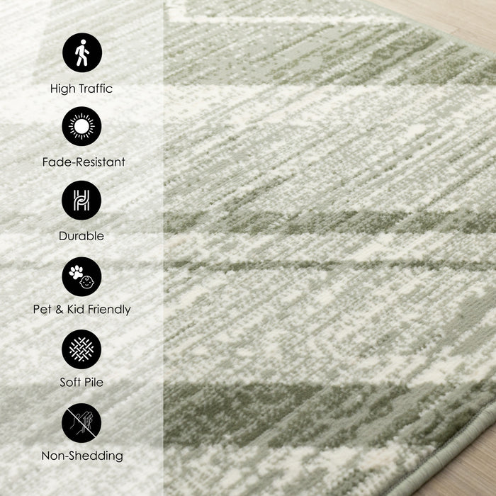 Tapis Florence vert et blanc a motif chevron vieilli, 5'3\" x 7'4\"