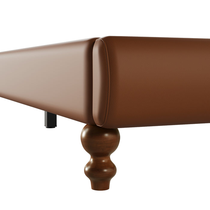 Cadre de lit plateforme en simili cuir Emma avec tete de lit, taille Queen, marron