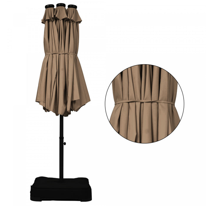 Costway Parasol de marche double-face solaire LED 15Ft Patio avec manivelle pied Taupe