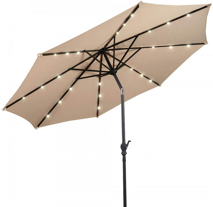 Costway Parasol Solaire de Patio 10ft Lumieres Solaires Exterieur avec Pied de Parasol Mobile de 50 LBS
