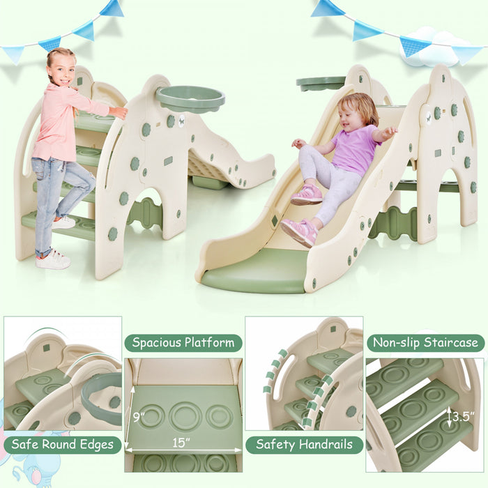 Costway 3-en-1 Toboggan Pour Tout-petit-enfant Avec La Zone Tampon De Basket-ball Cercle & Conception D'elephant De Boule