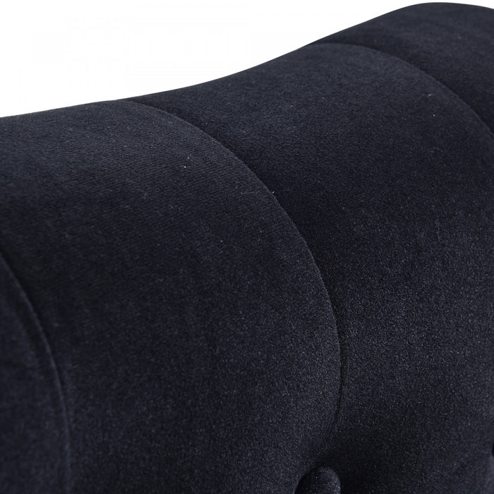 Serena Chaise Longue en Velours a Capitonnage Boutonne et Clous Decoratifs, Noir