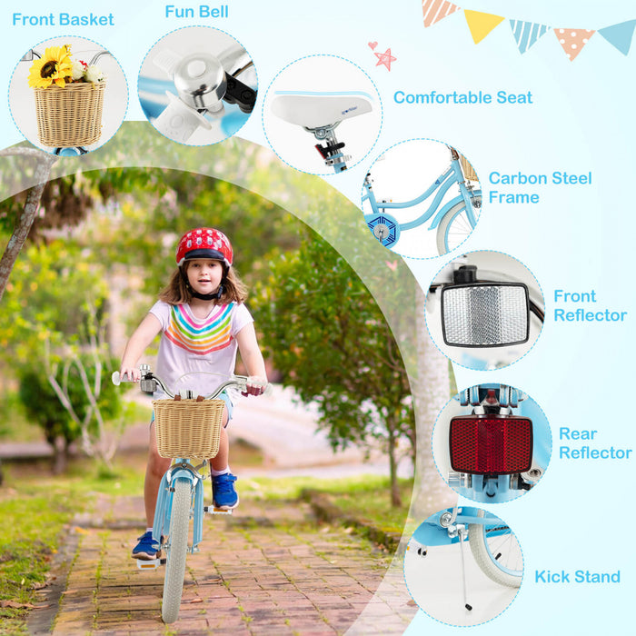 Costway 18\" Velo Enfant Avec Roues D'entrainement Reglable Guidon Siege Frein A Main Bleu
