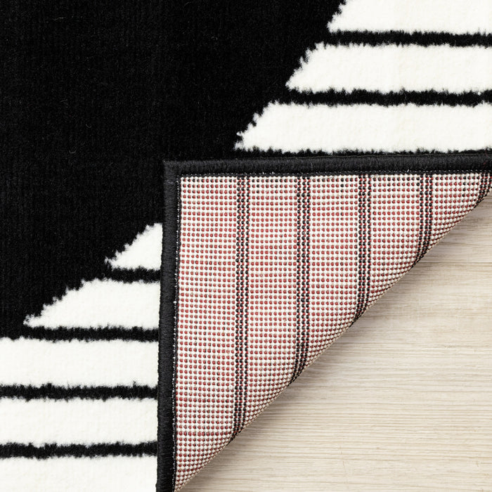 Florence rayures noires et blanches et cercles creux, design moderne, 2'7\" x 4'11\"