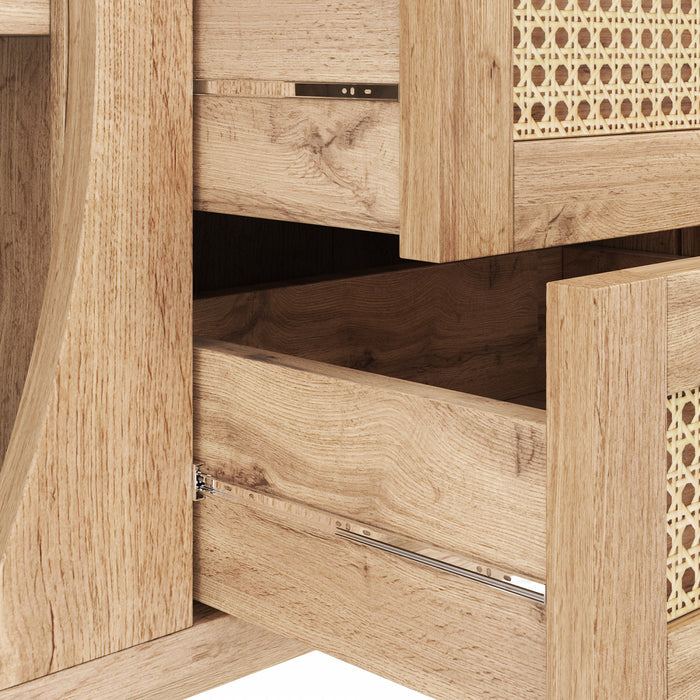 James 55.3\" Cabinet Moderne Minimaliste en Bois avec Portes Coulissantes et Etageres Ajustables, Naturel