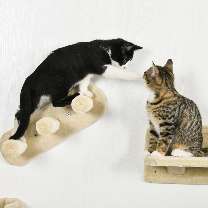 Pawhut Grimpeur Mural Pour Chat Avec Hamac, Griffoir, 3 Marches, Plateformes De Saut, Etagere Murale Pour Chat Pour Se Detendre, Dormir, Grimper, Mobilier Mural Pour Chat D'interieur - Beige