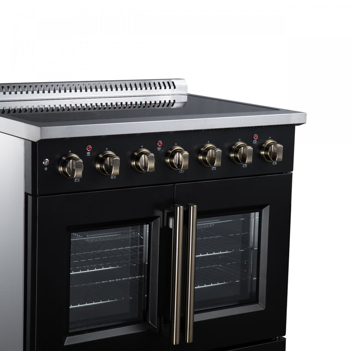 Cuisiniere electrique Galiano de 36 po a portes francaises, 5 foyers, 5,36 pi³, noir – FFSEL6917-36BLK