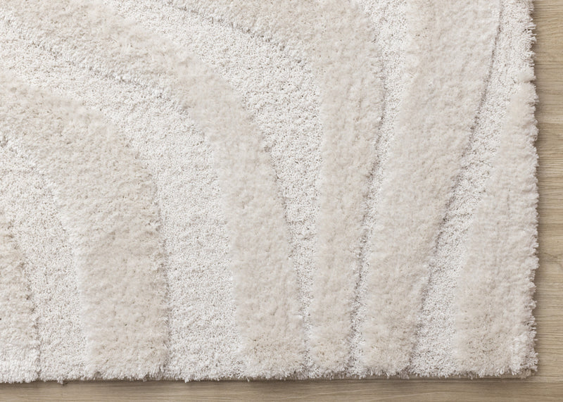 Carpette moderne, luxueuse et moelleuse Lincoln blanche à motif de courbes - 6 pi 7 po x 9 pi 6 po
