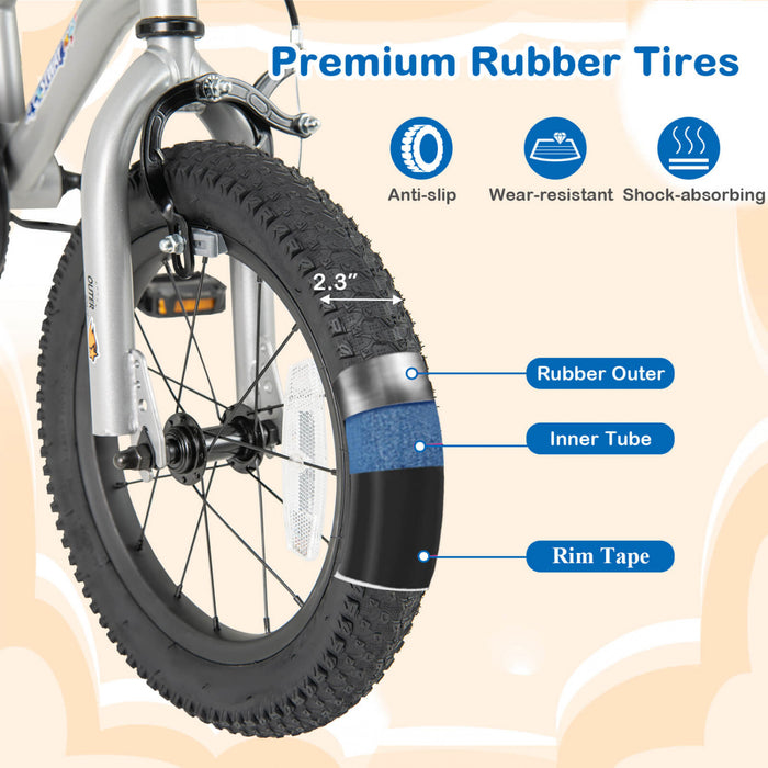 Velo Costway 18 Pouces Pour Enfants De 4 A 8 Ans Avec Selle Reglable Et Guidon Antiderapant Argent