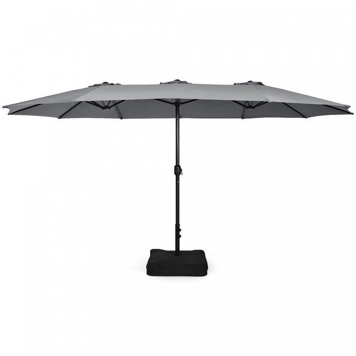 Costway Parasol double face 15FT a manivelle avec base pour marche exterieur Gris