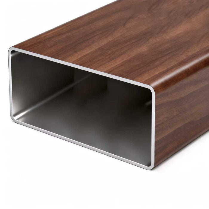 Table basse moderne rectangulaire en verre trempe transparent Liam, finition noyer