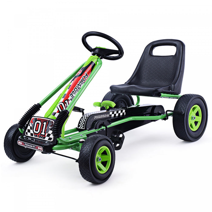Costway Go Kart 4 Roues Pedale Alimentee Enfants Rouler Sur Jouet W / Siege Reglable Vert