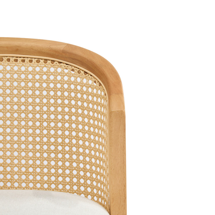 Tatti – Lot de 4 tabourets de comptoir en bois d’hevea avec dossier en cannage, couleur beige