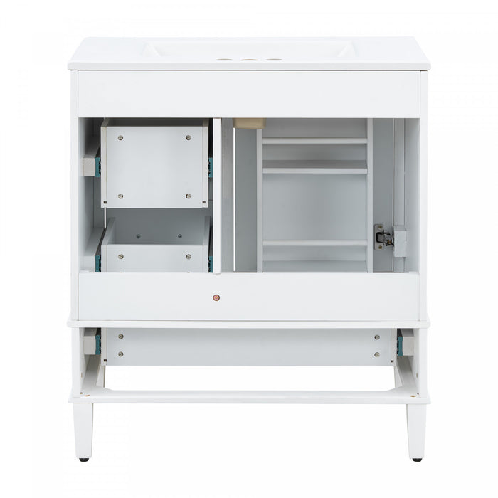 Oliver Meuble-lavabo de salle de bain en bois massif avec lavabo integre et rangement intelligent, blanc