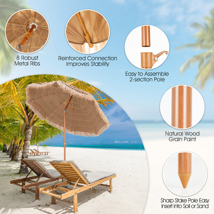 Costway Parasol tiki en chaume 7,2FT avec inclinaison 8 baleines Plage hawaienne Hula