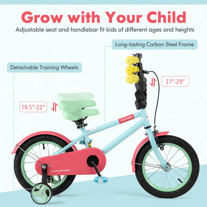 Costway 14\" Velo Pour Enfants Avec Guidon Reglable De Selle Roues D'entrainement Amovibles Frein A Main Rouge