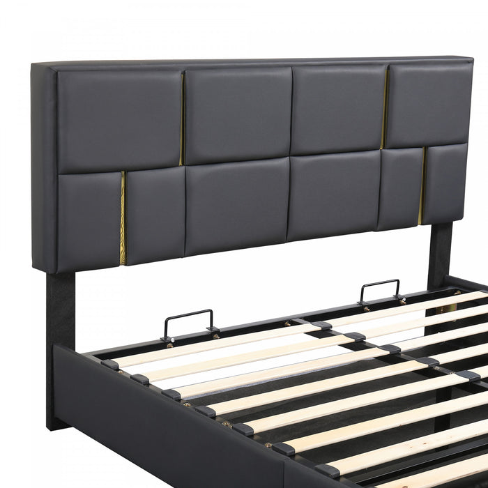 Ensemble De Chambre Nicole 2 Pieces Avec Lit Plateforme Tapisse Et Banc Coffre, Taille Queen, Noir