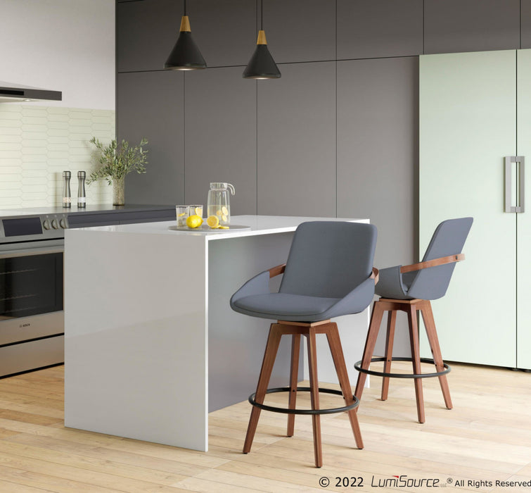 Tabouret moderne du milieu du 20e siècle Cosmo de hauteur comptoir en similicuir - noyer et gris