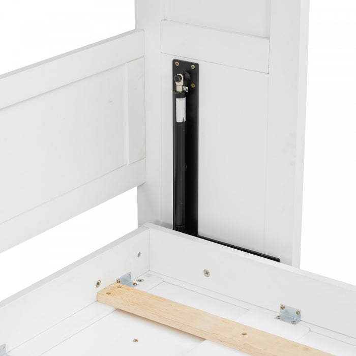 Lit escamotable Olivia en bois massif avec lumiere LED et armoire pliante, taille full, blanc