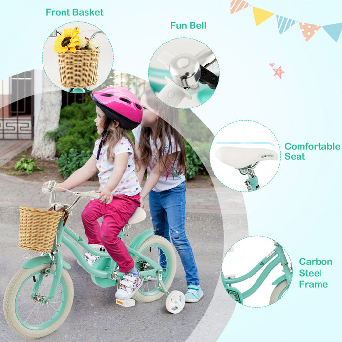 Prorider 14\" Velo Enfant Avec Roues D'entrainement Reglable Guidon Siege Frein A Main Vert